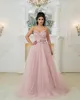 2023 ASO EBI Pink A-Line Dress Crystals Tiulle Evening Formalne przyjęcie Drugie przyjęcie urodzin Druhna Suknie zaręczynowe sukienki szata de soiree ZJ374