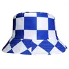 Berretti LDSLYJR 2023 Cotton Plaid Print Two Sides Wear Bucket Hat Fashion Joker Outdoor Travel Sun Cap per uomo e donna 187
