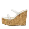 Liyke Fashion Brand Peep Toe Wedges Slippers For Women Wooden Thick Bottom Platform High Heels White Sandals Leisure Slide Shoes