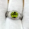 Cluster Rings 925 Silver Men Ring Real Green Peridot 8x10mm Oval Shape Gemstone August Birthstone Birthday Gift Wedding Choice R504GPN