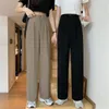 Женские брюки Женщины шикарные офисные носить прямые винтажные высокие женские брюки мешковатые корейские широкие ноги