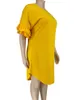 Vestidos plus size amarelo tamanho solto 4XL 5XL manga curta casual escritório senhora na altura do joelho vestidos africanos roupas de verão para mulheres 2023 230613