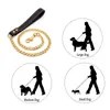Hundhalsar Kontor 18K Golden Dogs Leash With Collar Suit Cuban Link Chain Rostfritt stål Pet Dog Safety Täck med PU -läderhandtag för hundledare 230612