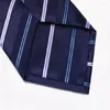 Bow Ties Wysokiej jakości 2023 projektanta mody granatowy biały paski 8 cm dla mężczyzn krawat roboczy biznes formalny garnitur z pudełkiem prezentowym