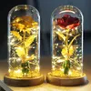 Dried Flowers Little Prince Artificial Flower 24k Gold Foil Eternal Rose In Glass With Lights Decor For Home Birthday Gift Mothers Day Gifts 230613