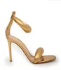 Rossis Kvinnor läder hälen Sandal Bijoux Ankel-remmet Metallisk läder stilett sandaler i silver svart guld GR-skor bröllopsfest klänning pumpar
