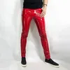 Hosen Männer Dünne Leder Motorrad Hosen Männliche Mode Hip Hop Rock Punk Slim Fit Pu Leder Hosen Bühne Kleidung Kann angepasst werden