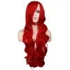 Кружевные парики длинные волнистые парики для женских вечеринок Черно -белый красный розовый голубой светло -блондинка оранжевые синтетические парики волос с челкой Z0613