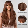 Perucas de renda ALAN EATON Long Ombre Brown Wavy Wigs para mulheres Peruca sintética encaracolada com franja Resistente ao calor Cosplay Peruca de aparência natural Z0613