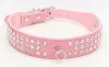 personalized Length Suede Skin Jeweled Rhinestones Pet Dog Collars Three Rows Crystal Diamonds Studded Puppy Dog Collar JN13