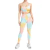 Calças femininas sem costura malha tie-dye esporte terno cintura alta levantamento de quadril fitness lindo colete sutiã roupas de ioga para mulheres