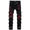 Byxor Autumn New Punk Style Men's Black Jeans Corduroy Casual Letter broderade modebyxor Midwaist Hip Hop Clothing