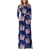 Casual Dresses Gule Women's Long Sleeve Round Neck Loose Plain Floral Empire Midja PLEATED MAXI MED FACKETS