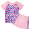 Traje de baño de sirena para niños Traje de baño de escamas de pescado para niñas Traje de baño para niños Playa Protector solar Tops Troncos de natación Camisas de princesa de manga corta Pantalones cortos Traje de baño Ropa de playa Ropa de baño B788