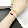 Link Bracelets Simple Punk Geometry Purple Pink Agate Natural Stone Bracelet Stainless Steel Chain For Women Men Jewelry