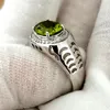 Cluster Rings 925 Silver Men Ring Real Green Peridot 8x10mm Oval Shape Gemstone August Birthstone Birthday Gift Wedding Choice R504GPN