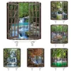 Gardiner vattenfall dusch gardin tropiska djungel träd sjön landskap skogen faller trä fönster modernt tyg bad gardiner för badrum