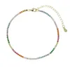 Anklets Rainbow CZ Tennis Chain Anklet Gold Color 215cm Justera Säljande strandkvinnor Färgglada fotkedjor 230612