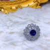 Wedding Rings Elegant Disc Flower Blue White Cubic Zirconia Women's Engagement Ring Adjustable Size Party Fashion Jewelry Gift