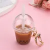 Grappige Boba Thee Cup Sleutelhanger Stro Mini Melk Fles Sleutelhanger Leuke Tas Portemonnee Ornamenten Auto Trinket Sleutelhanger Hanger Accessorie JN13