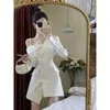 Casual Dresses Hikigawa Chic Fashion Women Elegant Temperament Off Shoulder Dresses Spring 2023 Irregular Slim Button Up Blazer Vestidos Mujer Z0612