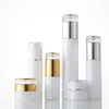 Vita glas kosmetiska burkar lotion pumpflaskatomizer sprayflaskor med akryl dropplock 20g 30g 50 g 20 ml - 120 ml SWQDD