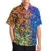 Men's Casual Shirts Disco Ball Print Beach Shirt Golden Shiny Hawaiian Men Trending Blouses Short Sleeve Pattern Clothes Big Size