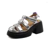 Sandaler Leshion of Chanmeb Women's Leather Gold Silver Hookloop Thick Platform Summer Shoes High Heel Gladiator Sandal 2023