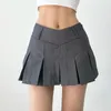 Skirts 2023 Summer TVVOVVIN Women's College Style Low V Waist Pleated Skirt With Safety Sexy Girls Fashion Miniskirt 1AI5