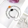 Link Bracelets Simple Punk Geometry Purple Pink Agate Natural Stone Bracelet Stainless Steel Chain For Women Men Jewelry