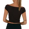 Débardeurs pour femmes Xingqing côtelé haut court été femmes couleur unie Slim Fit épaules dénudées sans manches t-shirt Club fête vêtements Streetwear