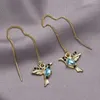 Dangle Earrings VENTFILLE Red Blue Crystal Birds Long Tassel Drop Vintage Animal Design Hummingbird Pendant Jewelry