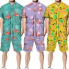 Herrspårar män sommar strandkläder mode tropiska växter tryckte två stycken uppsättningar kort ärmskjorta shorts kostymer hawaiian casual manlig outfit 230613