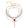 Chaînes GSOLD chaîne en strass clair en forme de coeur perceuse en verre collier à breloques croix multicouche 3 pièces ensemble bijoux en alliage de mode