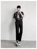 メンズトラックスーツ2023ファッションサマーメンズセットソリッドカラーラペル半袖シャツストレートパンツ2ピースクールストリートウェア韓国スーツBS111