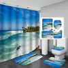 Cortinas litoral praia cenário impresso padrão cortina de chuveiro pedestal tapete tampa toalete tapete banho conjunto cortinas do banheiro com ganchos