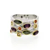 Multi layered and multicolored gemstone ring with diamond inlay for fashionable women's jewelry