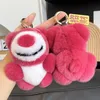 pele de coelho de lontra urso fofo carro chaveiro pingente rede boneca de pelúcia vermelha boneca de morango bolsa de urso pendurada presente 347q