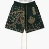 Mäns shorts Rhude Color Block Letter Sticked Jacquard Drawstring Short American Plaid Cashew Flower Capis Mens Beach Pants