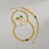 Collana Orecchini Set Bracciale per orecchini in acciaio inossidabile 316L Ins Personality Time Vintage Zircone verde Shang Gioielli da donna per regalo