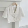 Damesjassen Parels Button Up Crop Top Korte mouw Jas Slanke Elegante Chique Jas Zomer Dames Outfit Bijgesneden Koreaanse Kleding Y2K Uitloper