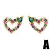 Oorknopjes FLOLA Multicolor CZ Kristal Hart Oorstekers Koper Vergulde Pins Fuchsia Vogel Voor Vrouwen Kleine Sieraden Ersr42