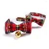 Dog Collars Christmas Collar With Bow Tie Adjustable Bowtie Plaid Red Small Puppy For Chihuahua Breakaway Pet Cat Bell