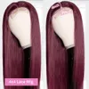 99j Straight Lace Front Wig Burgundy Remy Human Hair Wig For Women 13x4 Transparent HD Lace Frontal Wig 150% Density Red Wigs