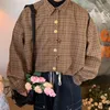 Japanse Geruite Shirt Met Lange Mouwen Vrouwen 2022 Herfst Chic Hong Kong Button Up Shirt Mannen Losse Vintage Casual Shirts koreaanse Top