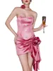 Faldas Conjuntos de minifalda para mujer Chaleco de tubo con cremallera sin tirantes sin mangas con diamantes de imitación Traje corto envuelto con lazo floral (púrpura