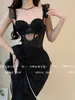 Lässige Kleider WOMENGAGA Fee Spitze Mesh Sexy Schwarz Mini Tank Sommer Strand Kleid Elegante Rüschen Tops Herbst Süße Koreanische Frauen 2022 CP8L Z0612