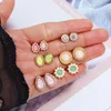 Stud Earrings Fashion Simple All-match Resin Gem Ornament 6 Pair/Set Women's Faux Pearl Water Drops Flowers Assorted Set