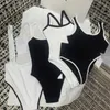 Kvinnors jumpsuits rompers designer sommar ny stil enkel mode svartvit kontrast sexig smal en stycke baddräkt hängspensbotten j0tp