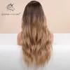 Lace Wigs Blonde Unicorn Synthetic Wig Ombre Blonde Brown Long Wigs Middle Part Hair Wig Daily Natural Wavy Heat Resistant Fiber for Women Z0613